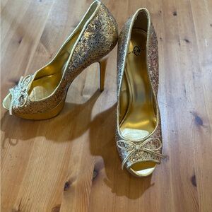 Joey Glittering Gold Peep-Toe Heels